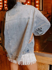Jeansjacke mit Knopfleiste und Strassdetail