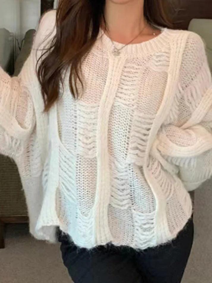 Solid Cutout Loose Knit Sweater - HouseofHalley