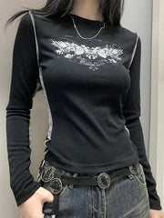 Long Sleeve Wings Print Slim-Fit T-Shirt - HouseofHalley