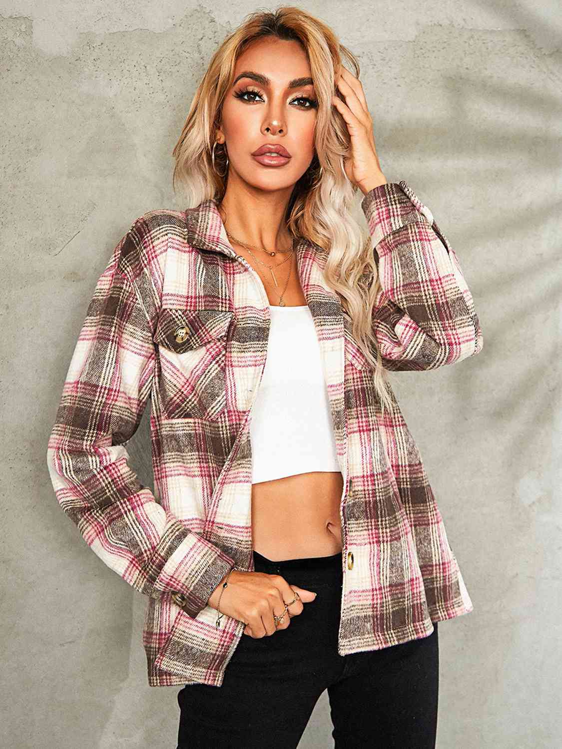 Karierte Jacke mit Button-Down-Kragen