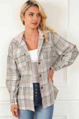 Karierte Button-Down-Kapuzenjacke