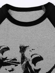 Street Portrait Print Raglan Ribbed Long Sleeve Knit