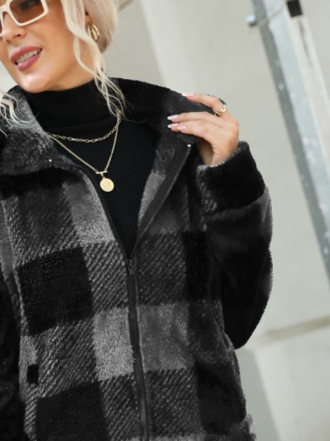 Karierte Jacke mit Reißverschlusskragen