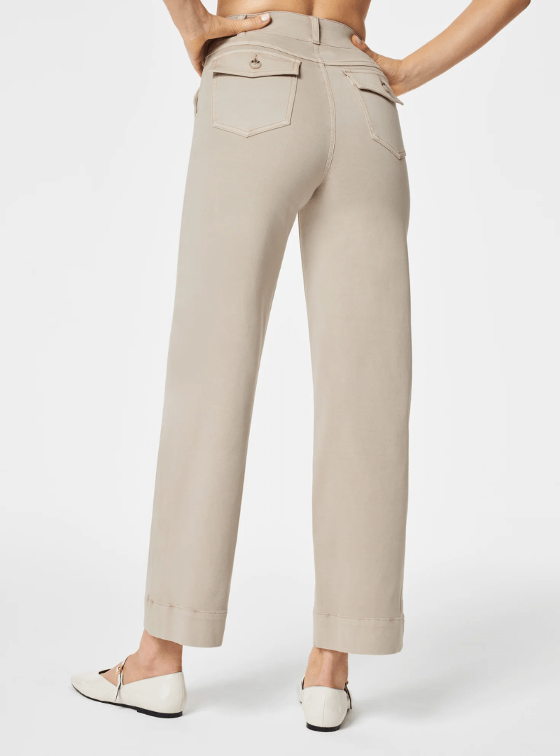 Stylish Twill Cropped Wide-Leg Trousers