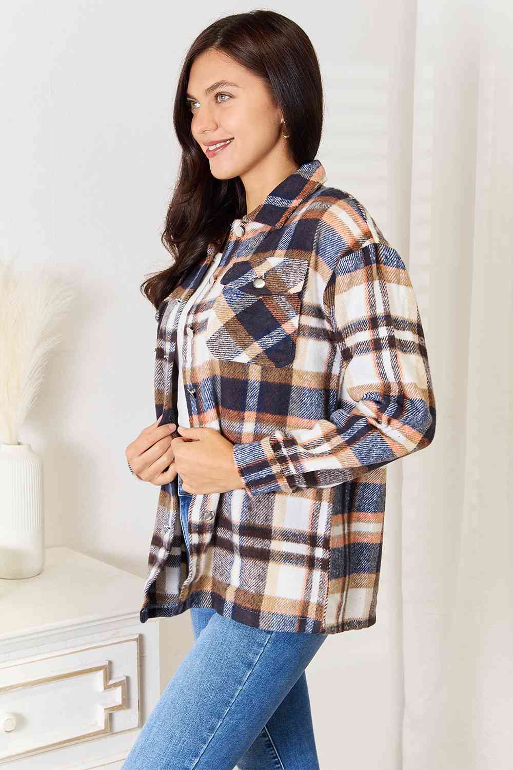 Double Take – Karierte Hemdjacke mit Knopfleiste vorne und Brusttaschen