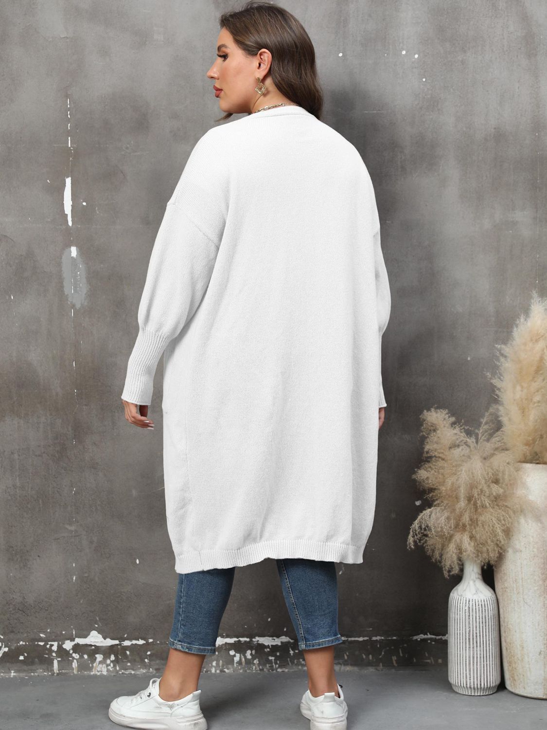 Plus Size Long Sleeve Pocketed Cardigan