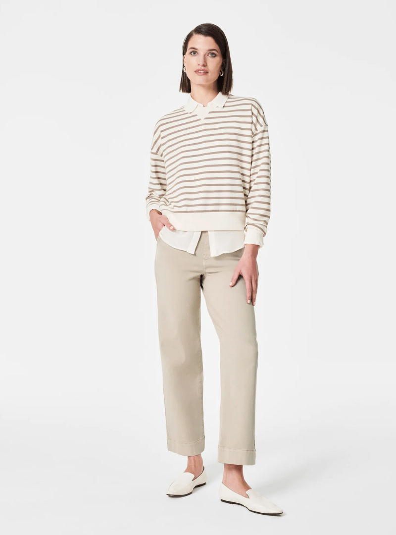 Stylish Twill Cropped Wide-Leg Trousers