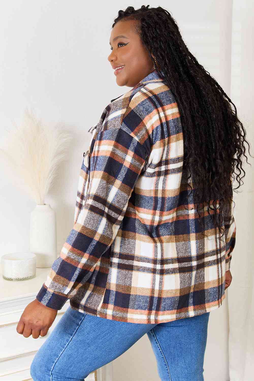 Double Take – Karierte Hemdjacke mit Knopfleiste vorne und Brusttaschen