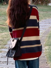 Contrast Color Stripe Splice Pullover Sweater