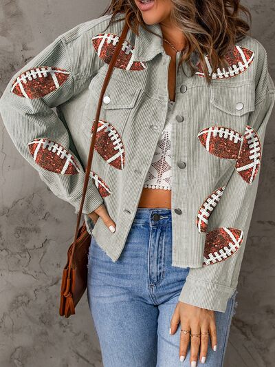 Jacke mit überschnittenen Schultern und Fußball-Pailletten