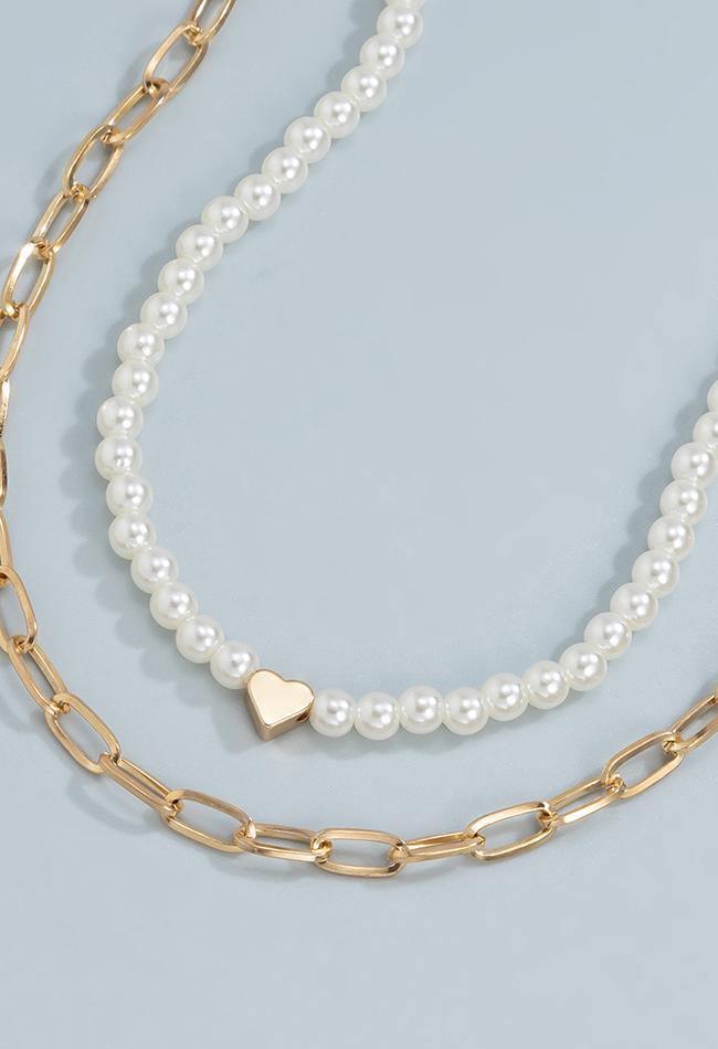 2Pcs Heart Pearl Necklace