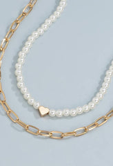 2Pcs Heart Pearl Necklace