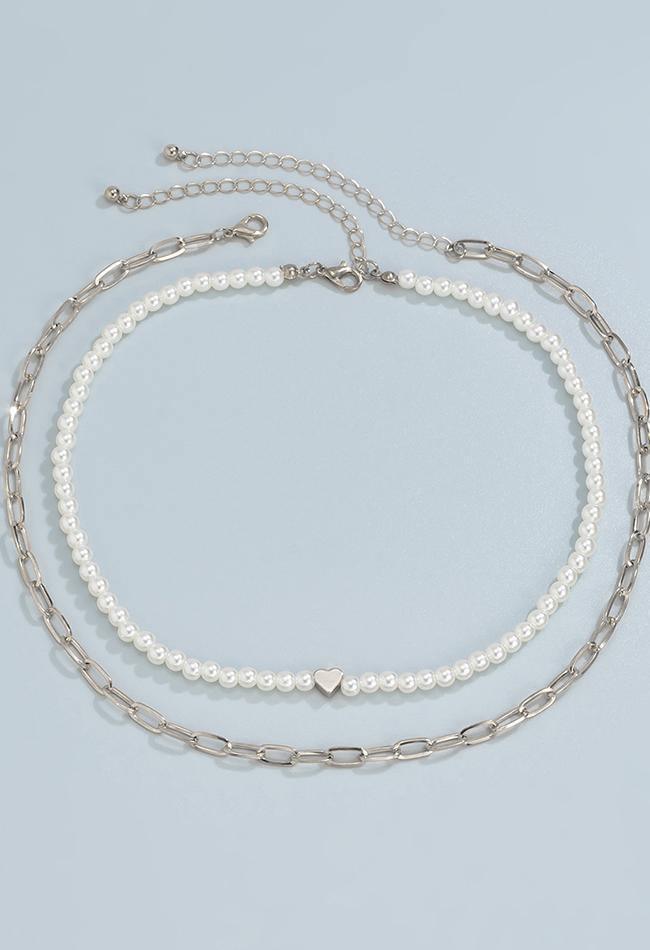 2Pcs Heart Pearl Necklace