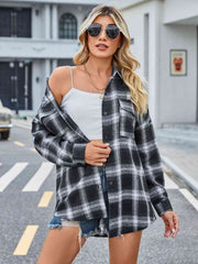 Karierte Button-Down-Jacke mit Kragen