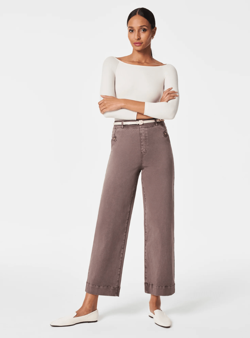 Stylish Twill Cropped Wide-Leg Trousers