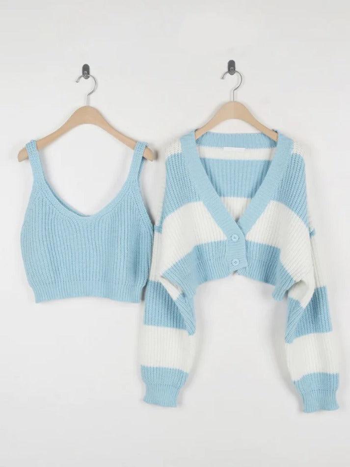 Stripe Splice Short Knit Cardigan - HouseofHalley