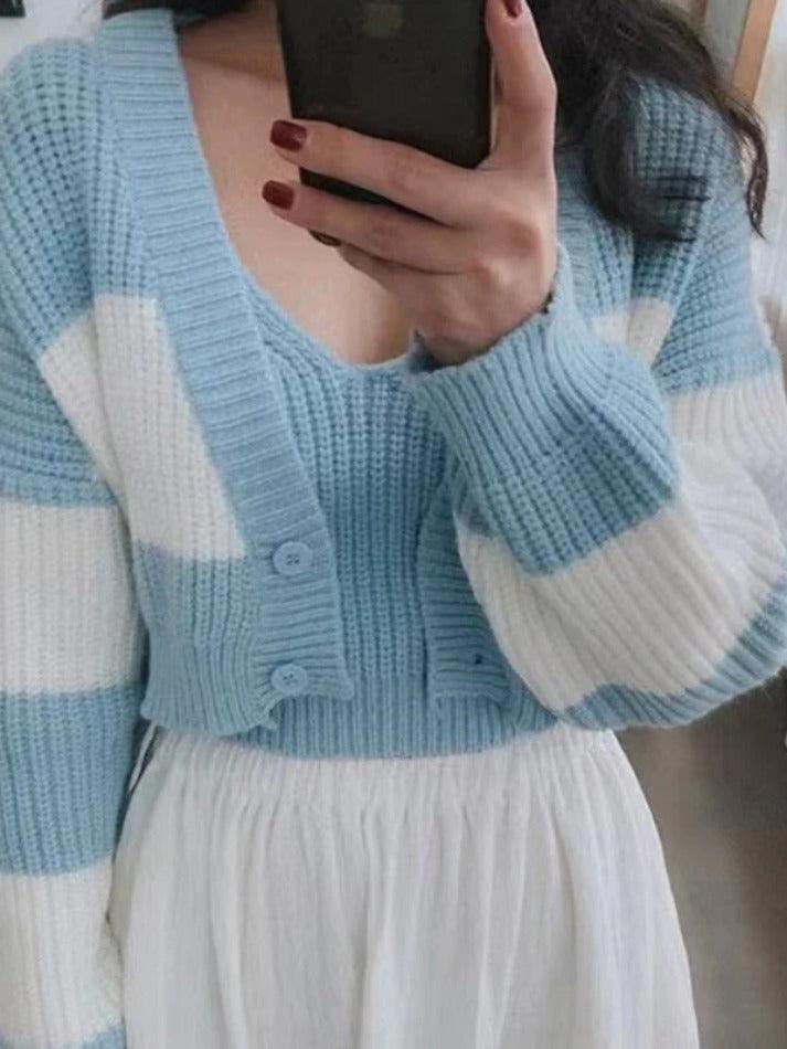 Stripe Splice Short Knit Cardigan - HouseofHalley