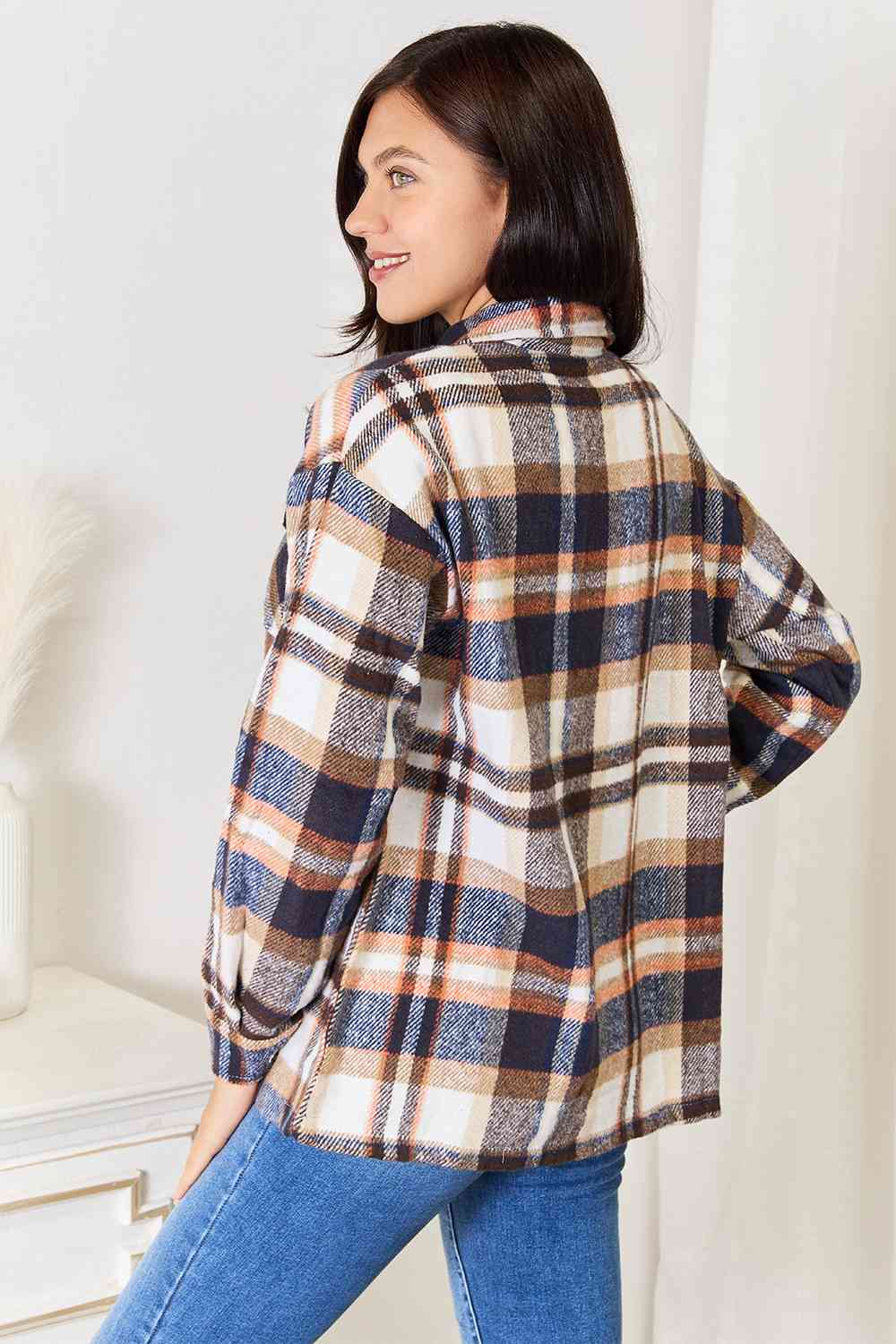 Double Take – Karierte Hemdjacke mit Knopfleiste vorne und Brusttaschen