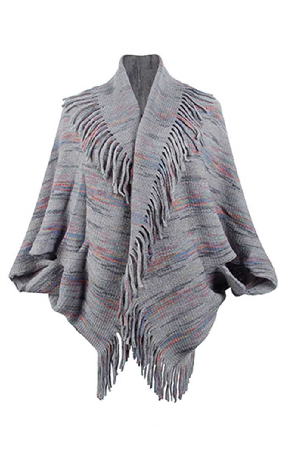 Poncho estampado con detalle de flecos