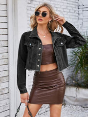 Jeansjacke mit ungesäumtem Saum und Taschen