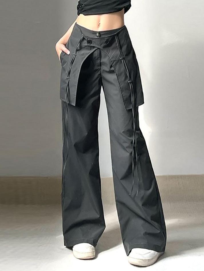 Mid Waist Plain Flared Cargo Pants