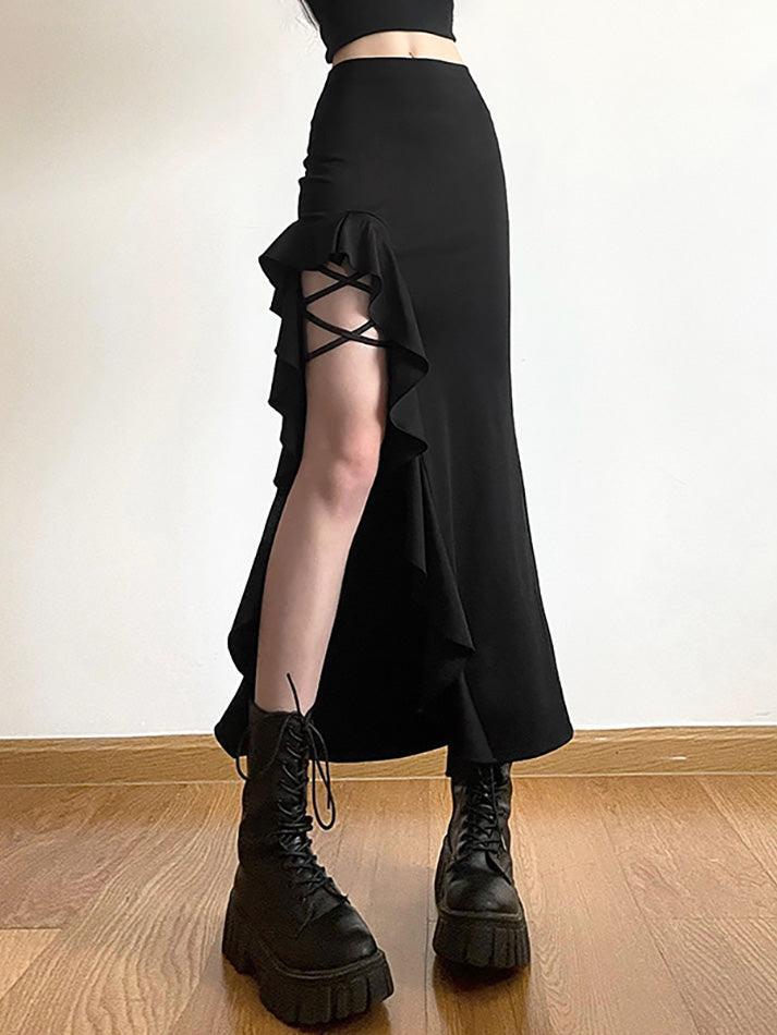 High Waist Irregular Split Goth Skirt - HouseofHalley