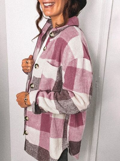 Karierte Jacke mit Taschen, überschnittenen Schultern und Knopfleiste