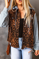 Jeansjacke mit Leopardenmuster und Kapuze im Used-Look