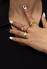 4Pcs Floral Beads Ring