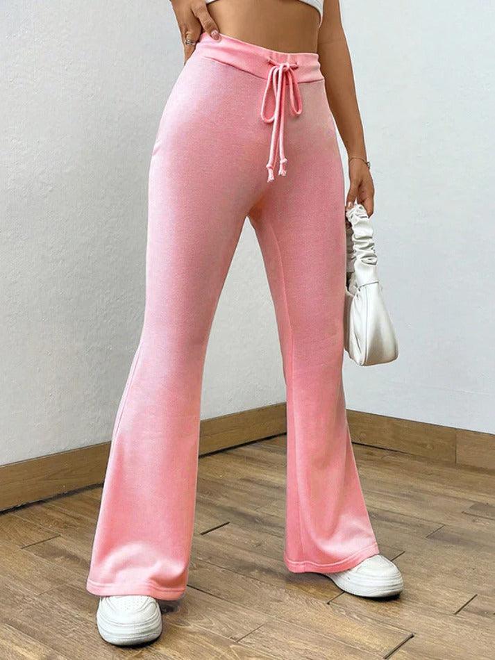 Solid Drawstring Flare Leg Pants - HouseofHalley