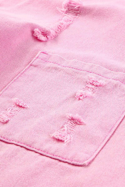 Distressed-Jeansjacke mit Knopfleiste und offenem Saum