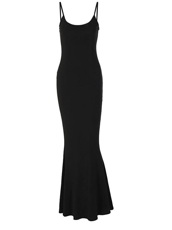 Spaghetti-Strap Plain Maxi Sheath Dress