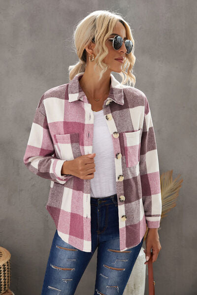 Karierte Jacke mit Knöpfen und überschnittenen Schultern