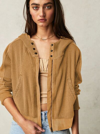 Waffelstrickjacke mit überschnittenen Schultern und Kapuze