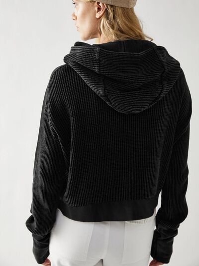 Waffelstrickjacke mit überschnittenen Schultern und Kapuze