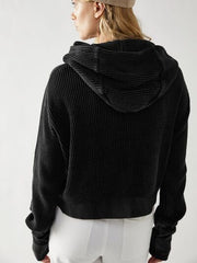 Waffelstrickjacke mit überschnittenen Schultern und Kapuze