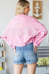 Chaqueta vaquera desgastada con botones y flecos de Veveret