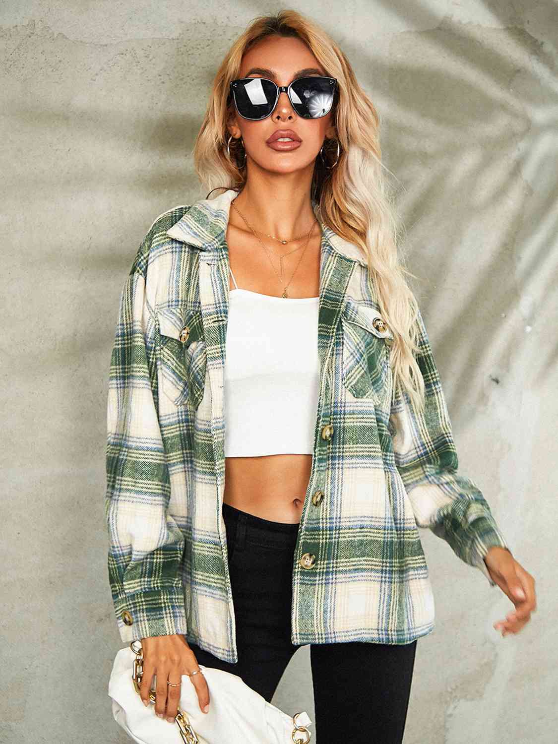Karierte Jacke mit Button-Down-Kragen