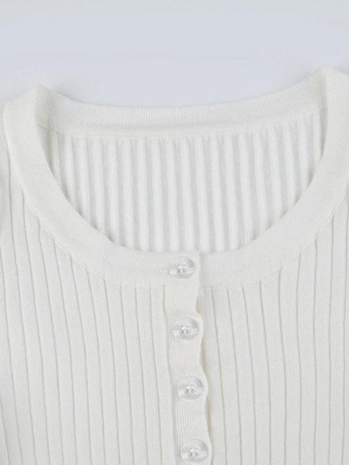 Solid Breasted Ribbed Long Sleeve Knit