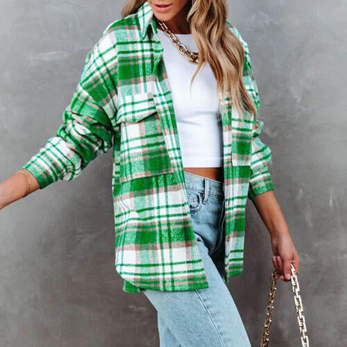 Karierte Jacke mit hohem und niedrigem Kragen und Taschen