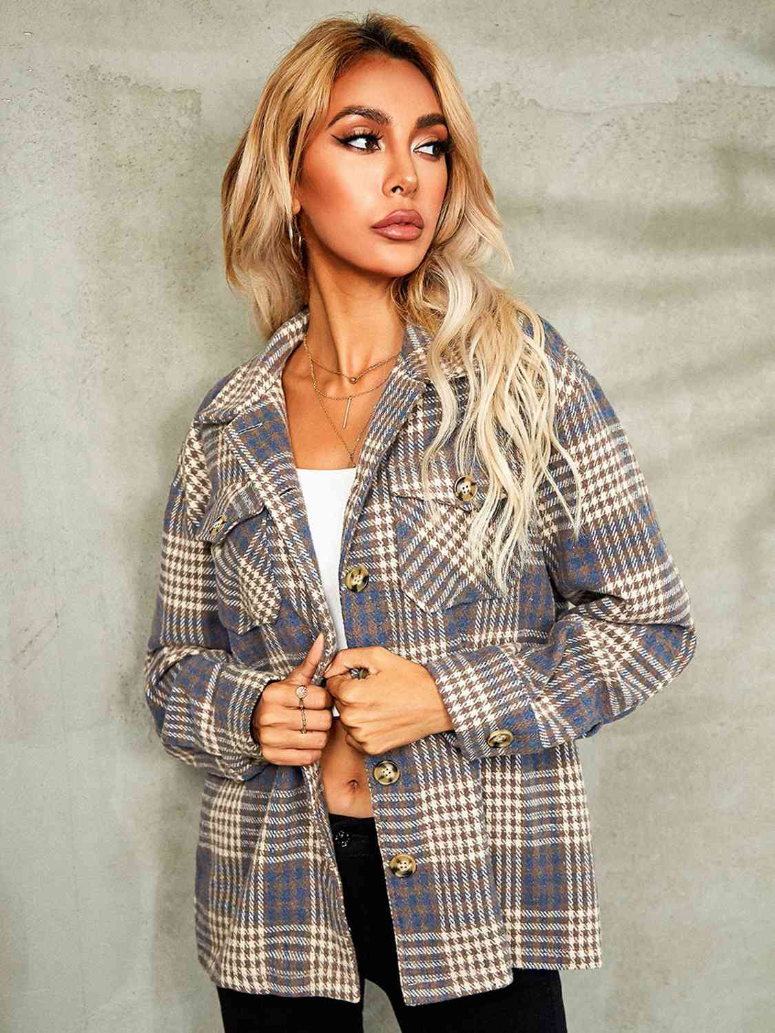 Karierte Jacke mit Button-Down-Kragen