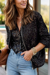 Langärmlige Jacke mit Pailletten und Reißverschluss