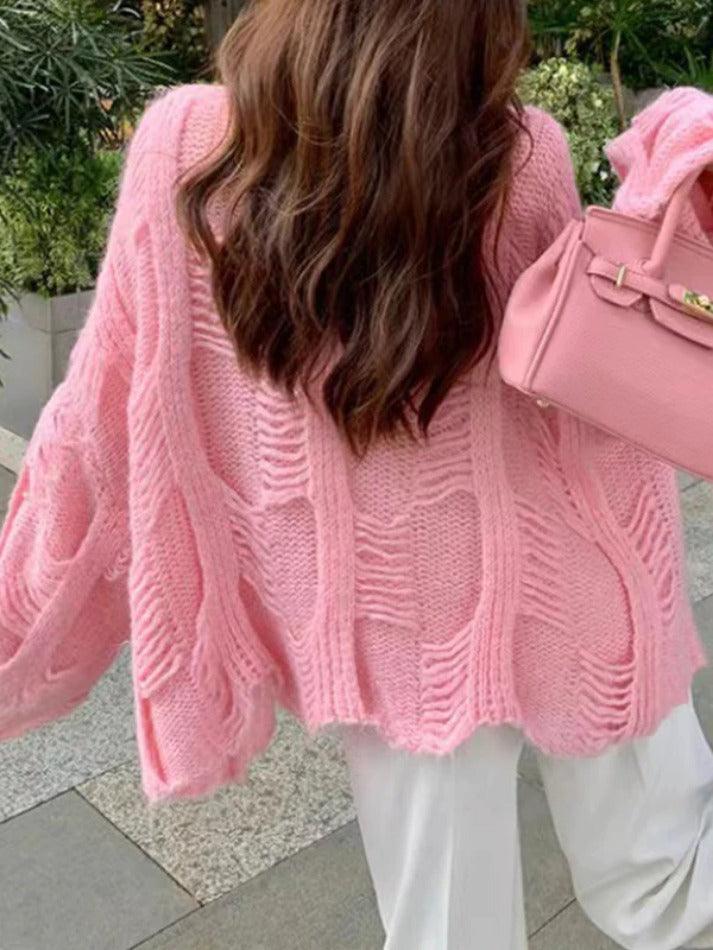 Solid Cutout Loose Knit Sweater