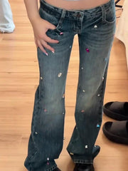 Y2K Rhinestone Low Rise Boyfriend Jeans - HouseofHalley