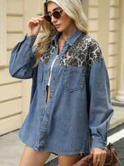 Jeansjacke mit Leopardenmuster und langen Ärmeln