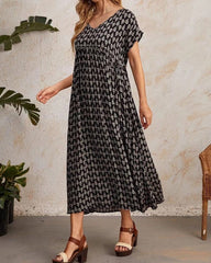 Trina - Long Dress with V-Neck and Short Sleeves