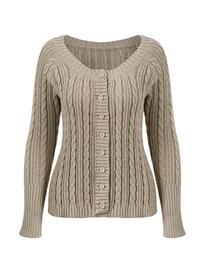 Button Front Cable Knit Top