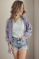 Jacke mit Hahnentrittmuster und überschnittenen Schultern