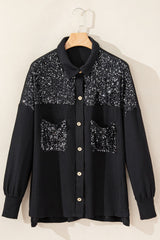 Jacke mit Pailletten und Knöpfen und überschnittenen Schultern