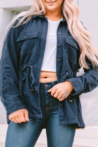 Chaqueta con botones y cordón ajustable de manga larga con diseño geométrico, talla grande